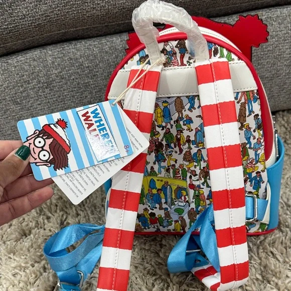 Loungefly Where's Waldo Red, White, and Blue Kids Backpack
